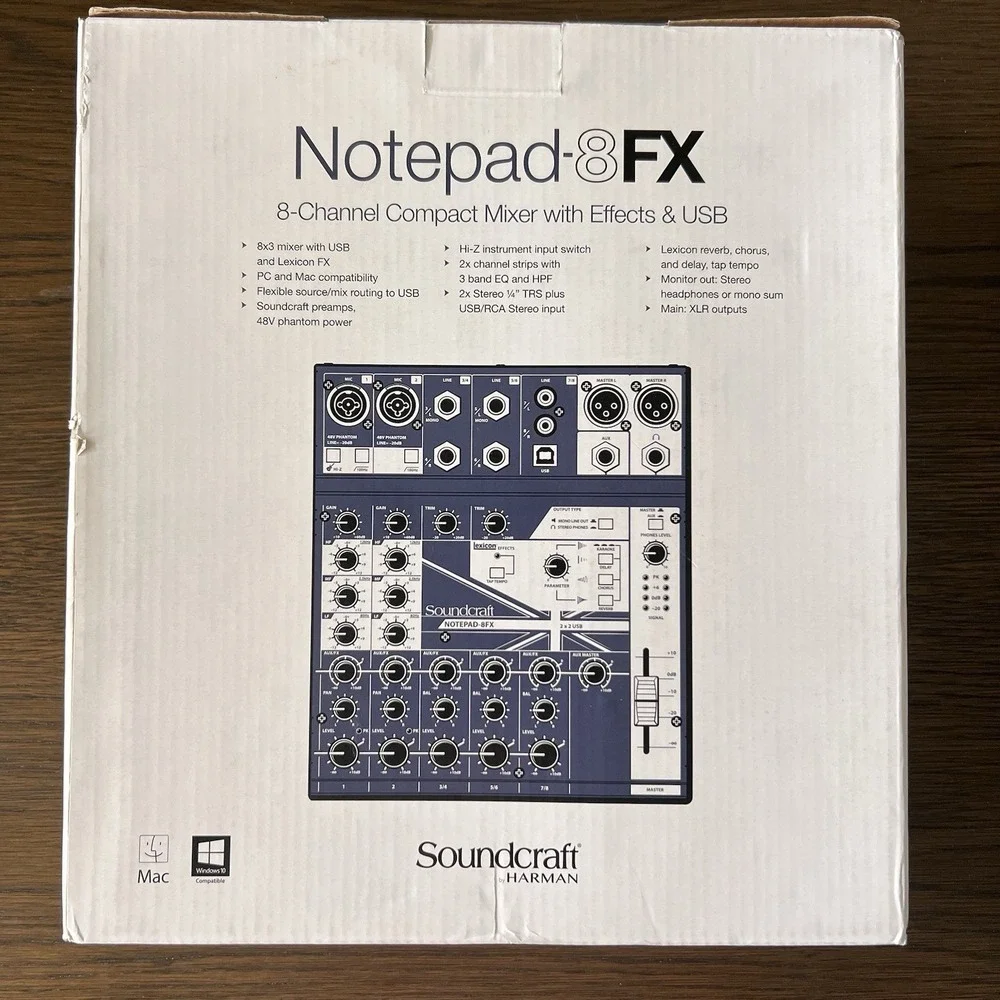 Soundcraft NOTEPAD-8FX 8‎ Channel Compact Mixer USB & Effects NEW